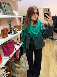 Veste en cuir IKKS verte T.38 28/10