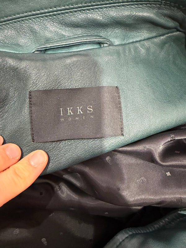 Veste en cuir IKKS verte T.38 28/10