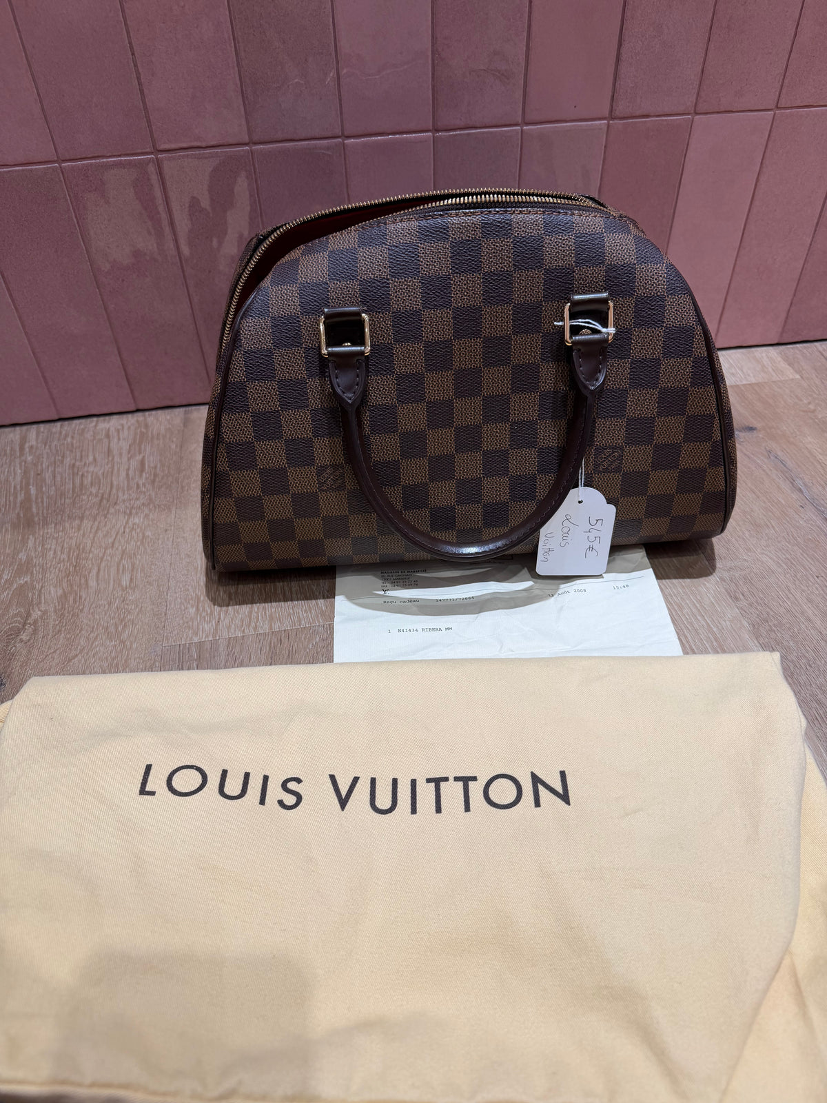 Sac Louis Vuitton Ribera Damier ébène — pochon et facture 29/10 MM