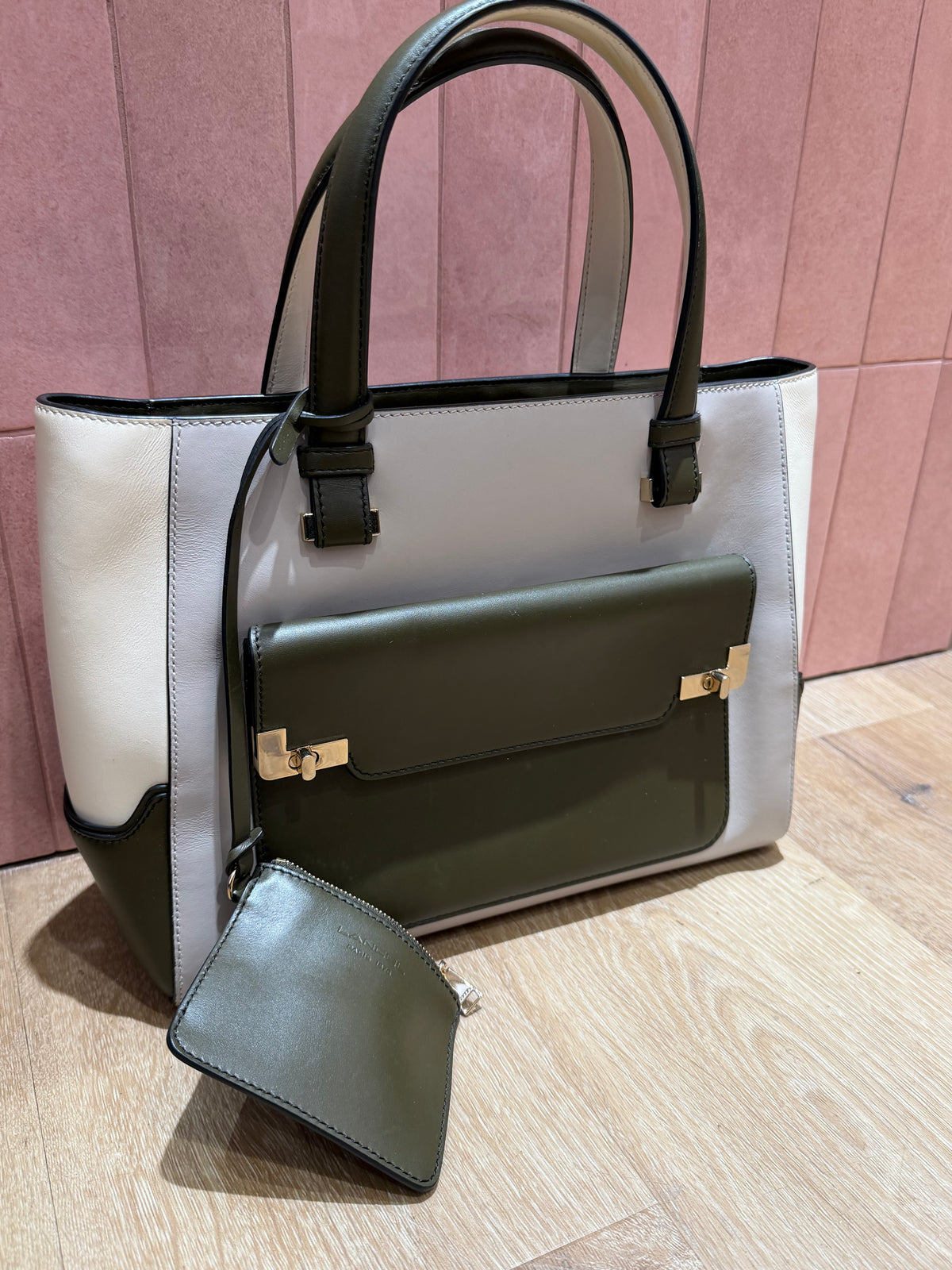 Sac Lancel kaki et blanc — pochon 29/10