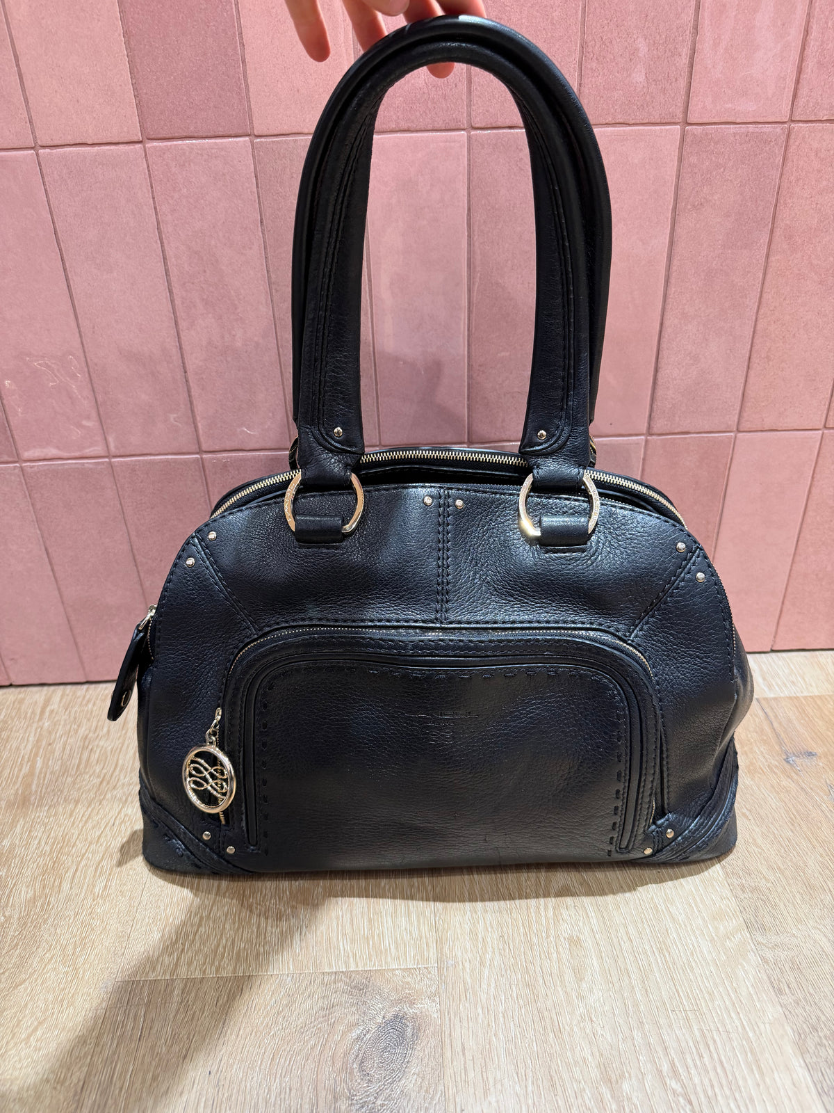 Grand sac cabas en cuir Lancel noir, poche multiples 29/10
