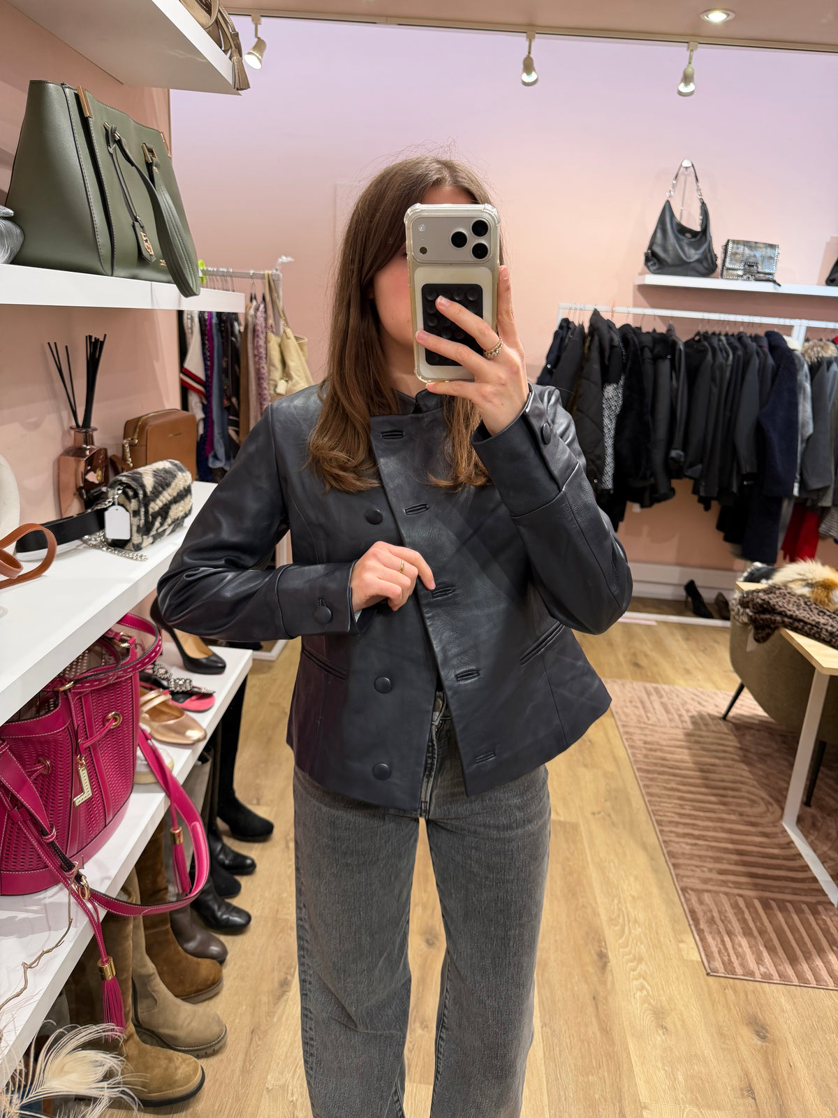 Blazer en cuir Comptoir des Cotonniers bleu nuit T.38 29/10