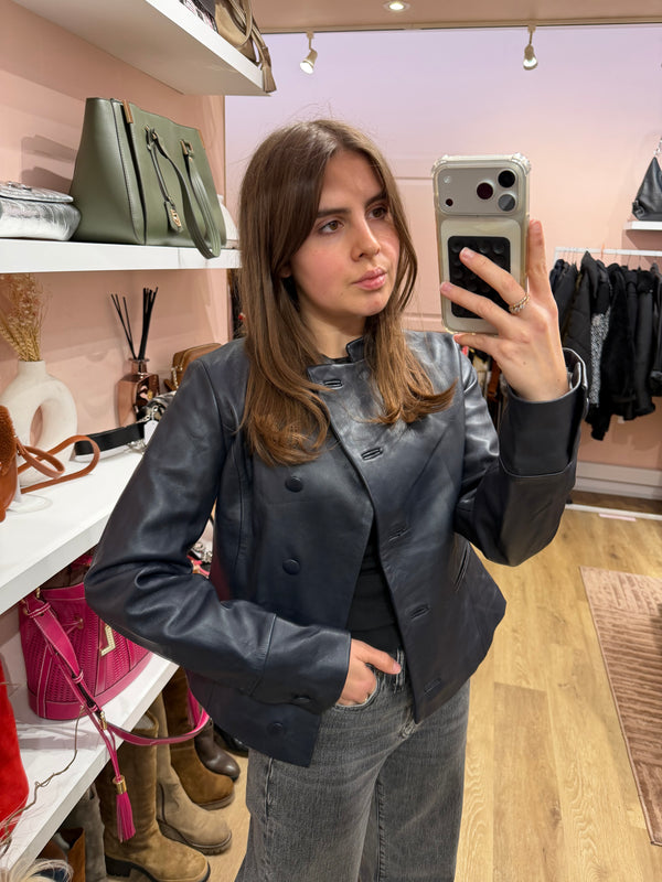 Blazer en cuir Comptoir des Cotonniers bleu nuit T.38 29/10