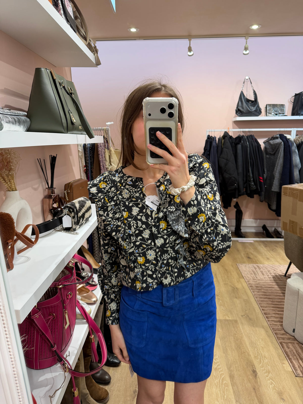 Sézane - Chemise noire détails jaunes et feuilles bleues - T.34 30/10